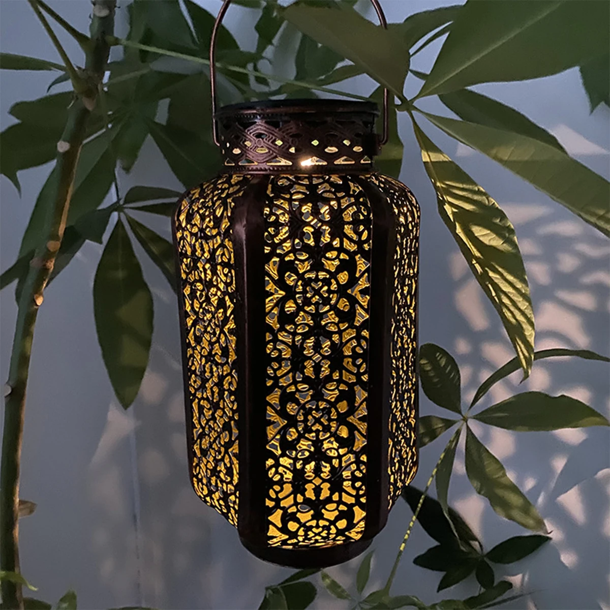 Led Solar Light Solar Hanging Lantern Retro Solar Iron Art Lantern Decorative Vintage Pathway Lamp Outdoor Metal Hollow Light image 2