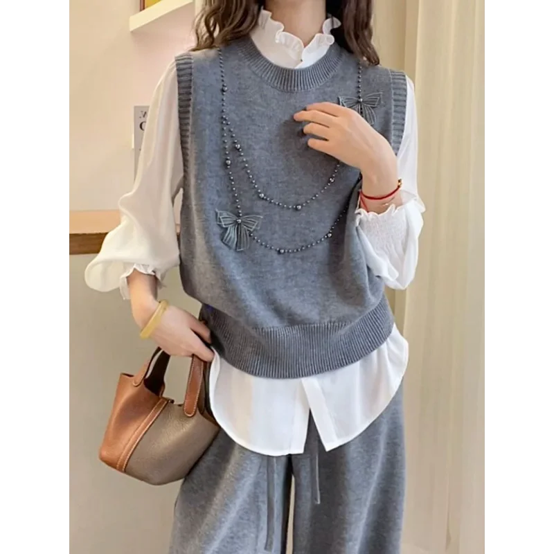 เสื้อสเวตเตอร์ถักเลื่อมเล็บลูกปัด, เสื้อสเวตเตอร์สไตล์ตะวันตกสไตล์ใหม่ของผู้หญิงฤดูใบไม้ผลิและฤดูใบไม้ร่วงเสื้อหลวม