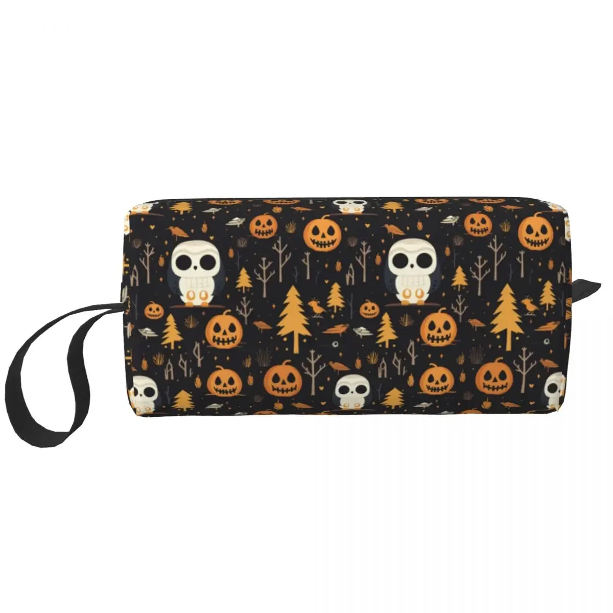 Custom Halloween Pumpkin Owl Toiletry Bag Women Cosmetic Makeup Organizer Lady Beauty Storage Dopp Kit Box