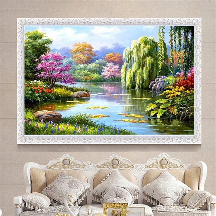 DIY full Diamond Embroidery,Round Diamond 5D Lake Scenery Landscape Living room decoration rhinestone Diamond painting