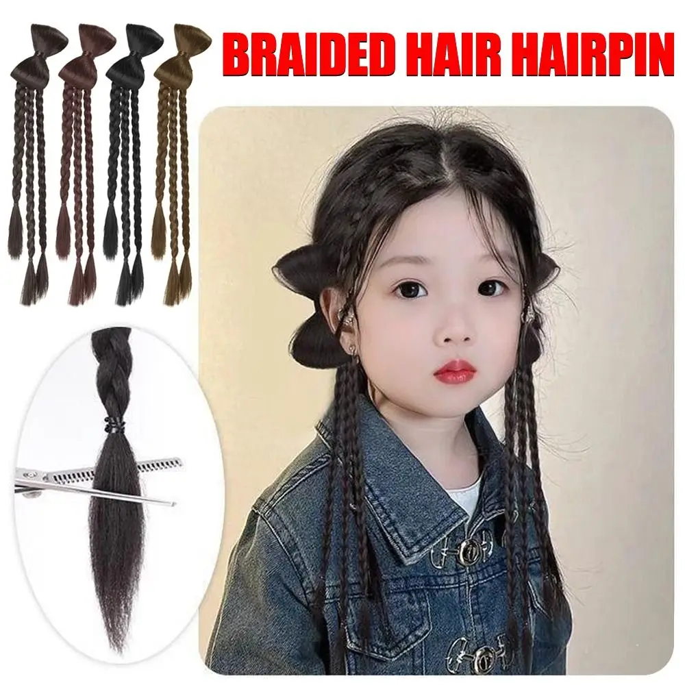 

1Pair Durable Extensions Wig ponytail Long Brown Black Bow Braid Ponytail 37cm Braided Hair Hairpin Spicy Girl