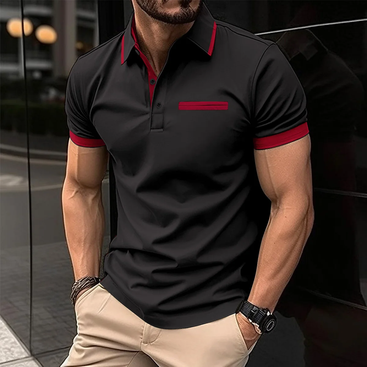 Summer new men\'s casual polo shirt, fashion sports short-sleeved polo shirt high quality lapel top