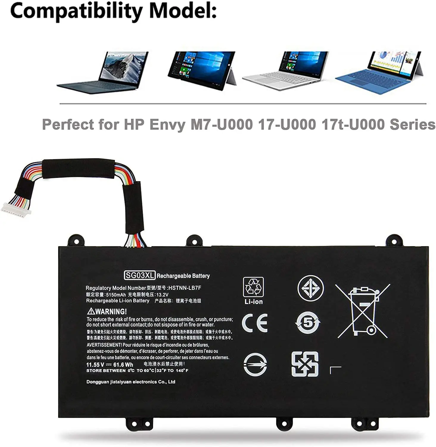 3600MAH SG03XL Laptop Battery Lithiium ion Battery 11.55V 61.6Wh 3680mAh For HP Envy M7U M7-U009DX Battery