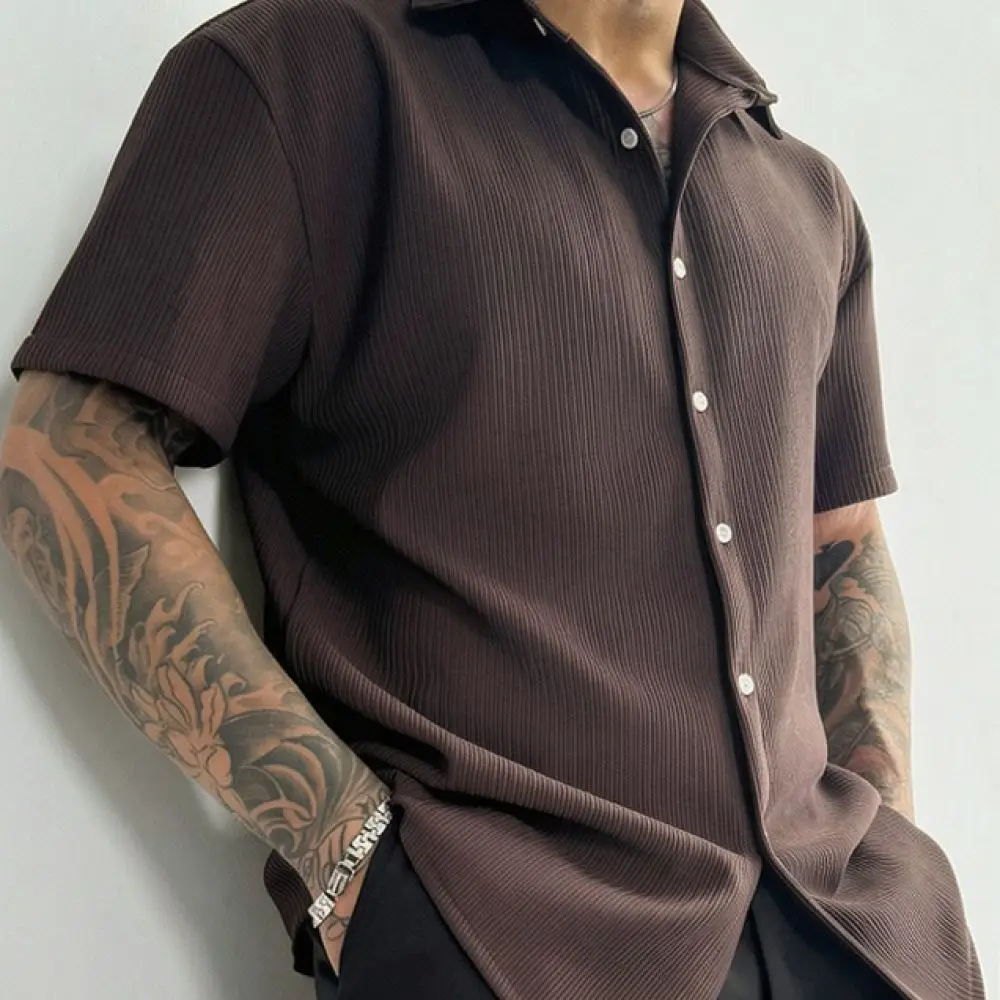 Summer Mens Shirt Short Sleeve Casual Style Loose Fit Top Solid Color Breathable Lightweight Male Fashion Apparel
