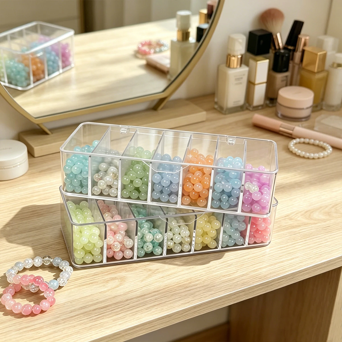 1pc transparent flip cover 8-grid bead storage box, desktop stackable partition bracelet earring ring storage box