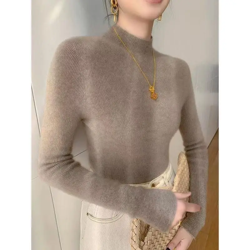 Half-Turtleneck Slim Fit Base Layer Knit Pullover Women Long-Sleeve Sweater Mujer Tops Jumper Soft Sweaters Winter Warm Knitwear