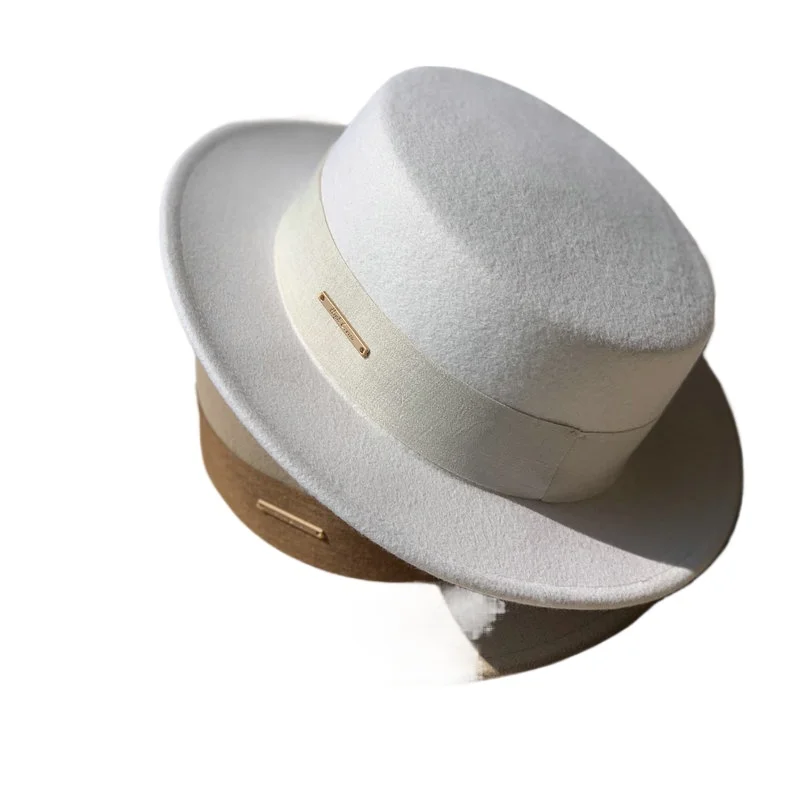 White French autumn/winter flat top woolen top hat women flat edge small edge big head girdle men all camel black