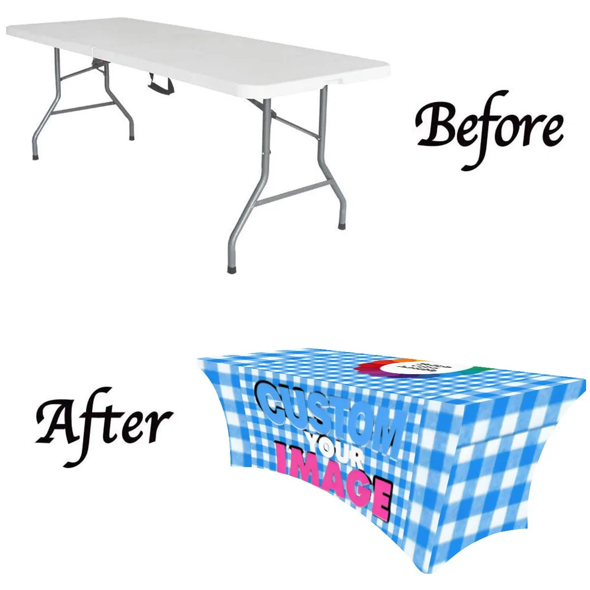 Custom Logo Spandex Table Cover 4ft/5ft/6ft/8ft Stretch Tablecloth for Hotel Banquet Wedding Exhibition Counter Decor