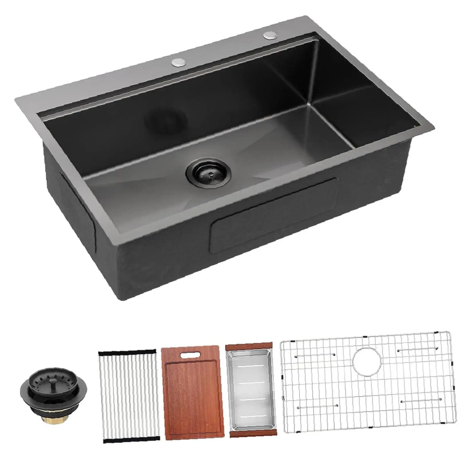 

Многофункциональная кухонная мойка 33x22, встраиваемая, цвет оружейной стали (черный), из нержавеющей стали, с одной чашей, рабочая станция, для домашней кухни