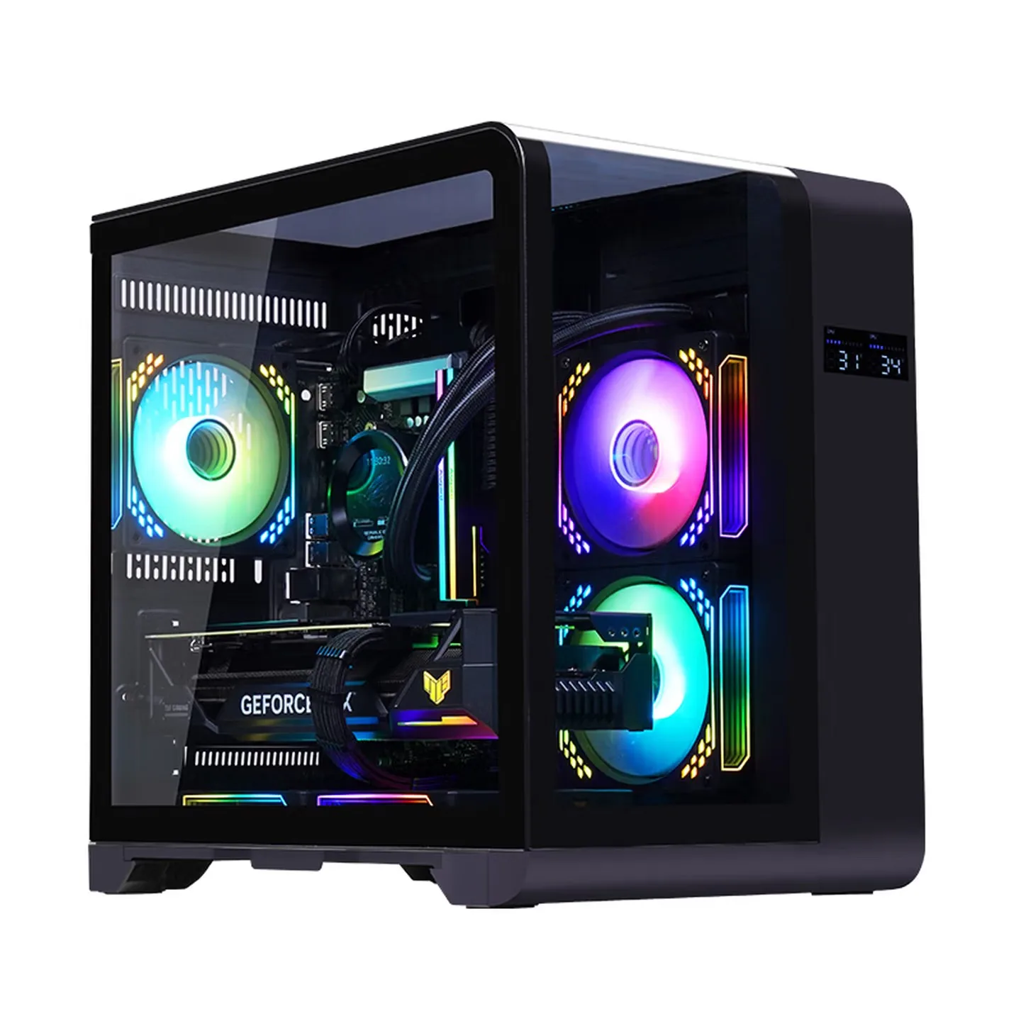 

WJCOOLMAN WenTianMINI Curved Glass Digital Display Sea View Room Computer Case Supports 240 liquid Cooling MATX Motherboard