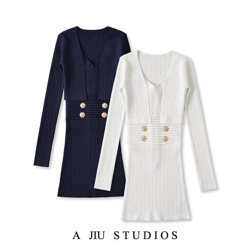 

Beverly Lady Gold Bule Knitted Long Sve Open Cardigan Dr Waist Cinched Bodycon ort Skirt Set Women's Faion Spring...