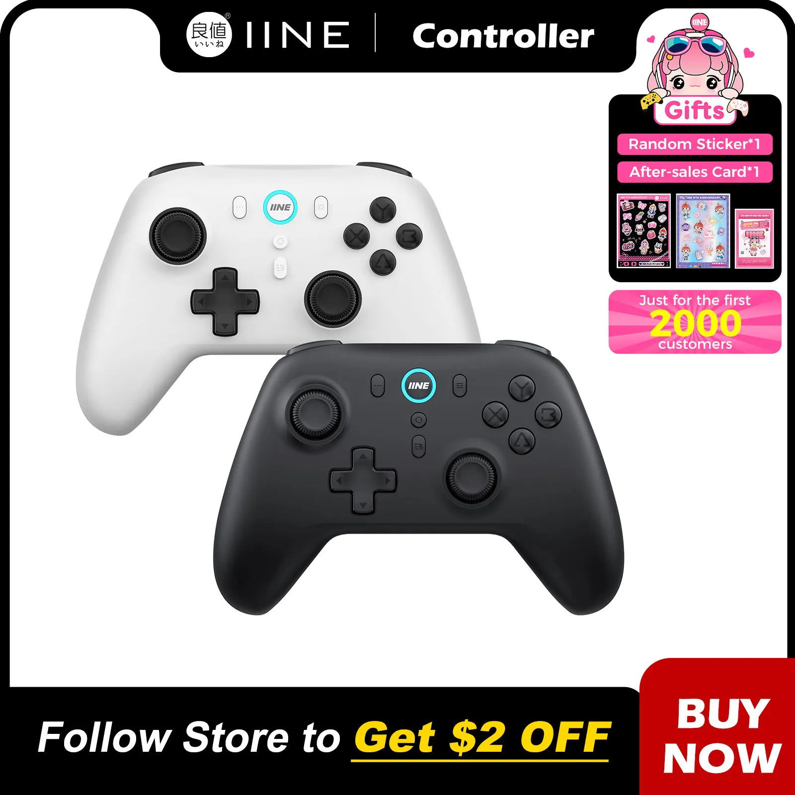 IINE PLUTUS WIRELESS CONTROLLER for PC with 256-LevelHall Trigge rwith 1000Hz Hall Joystick with Overcharge Protection