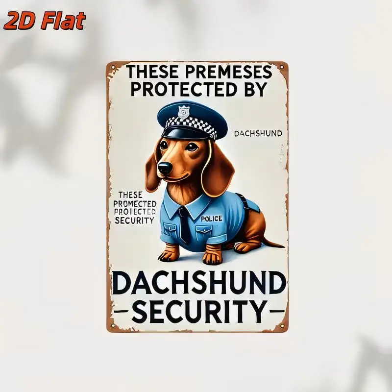 Dachshund Security Vintage Metal Tin Sign - Retro Wall Art (Police Dachshund), Iron, Perfect for Home/Bar/Cafe Decor, Pet - Them