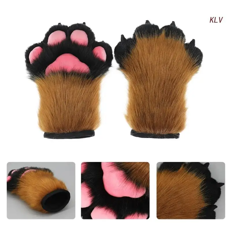 Wolf Costume Furry Paw Warm Gloves for Adult Cute Plush Mittens  Costume Accessory Animal Cosplays Party 6XDA