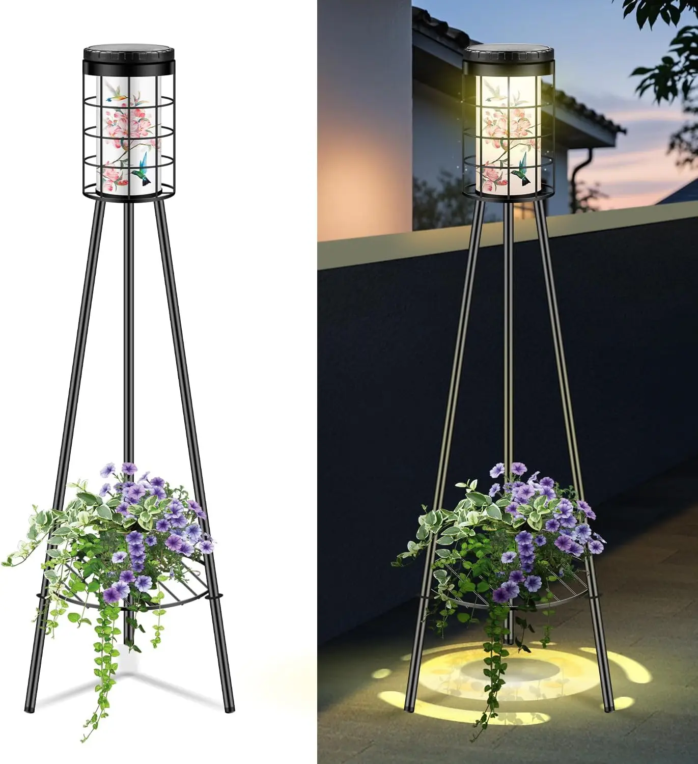 

Набор из 2 солнечных напольных ламп с подставкой для растений, с принтом колибри, солнечная и USB-зарядка — идеальный подарок для женщин