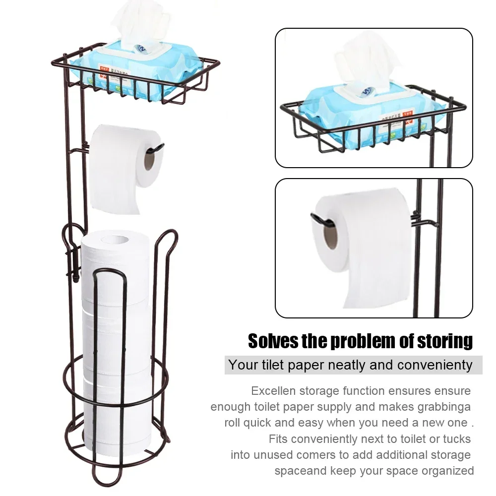 Toilet Paper Holder Stand, Bathroom Toilet Tissue Paper Roll Storage Holder with Shelf and Reserve for Bathroom Storage Holds