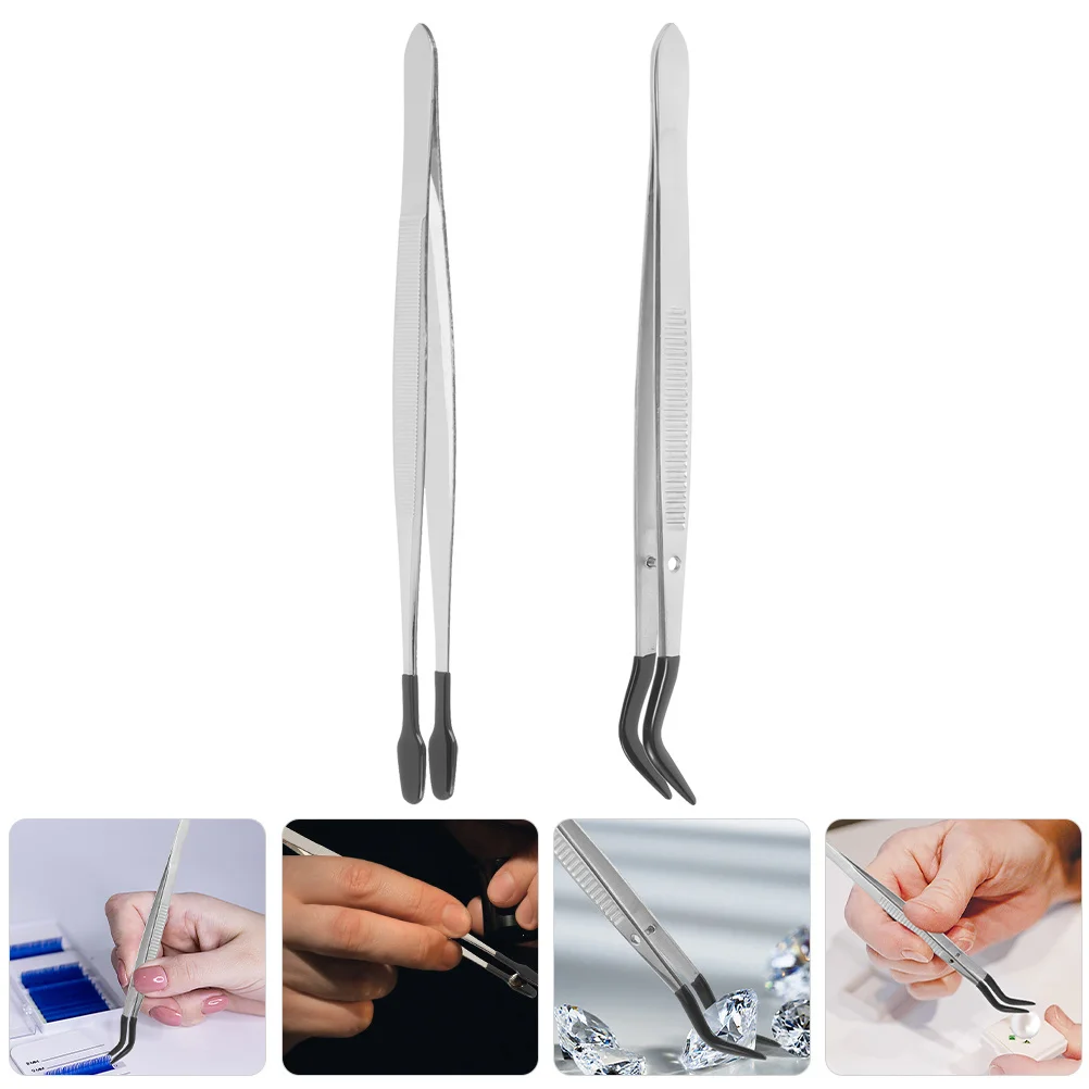 2Pcs Stainless Steel Stamp Tweezers Craft Tweezers Lightweight Multipurpose Hobby Tools Eyelash Applicator Clip for Precision