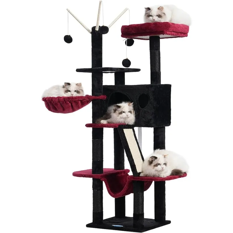 

Hey-brother Gothic Cat Tree, 53 inch Cat Tower for Indoor Cats, Cat House with Padded Platform Bed, Toy Balls, Large Cozy Condo,