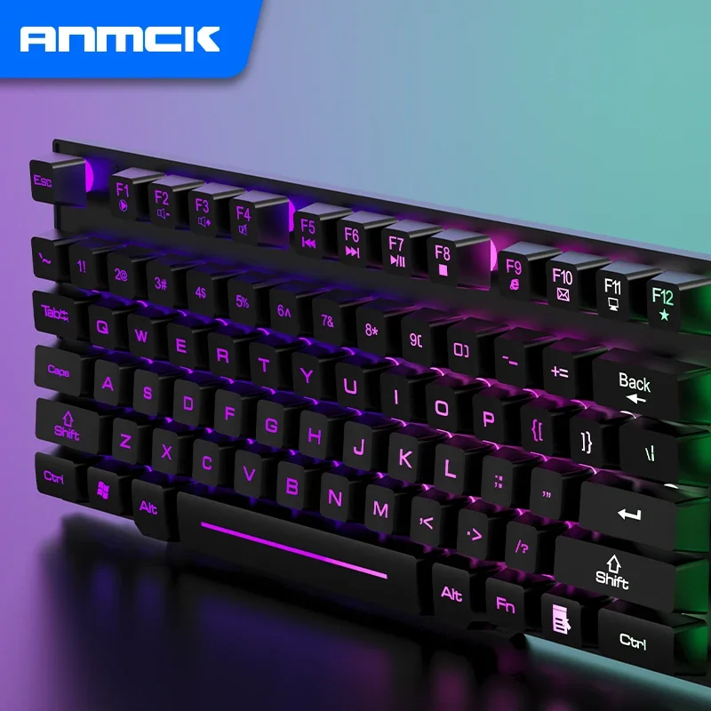 Anmck Mechanical Keyboard USB Wired Keyboards 104 Keys LED Floating Lighting Keycap Teclados For PC Laptop Mac Desktop Gamer