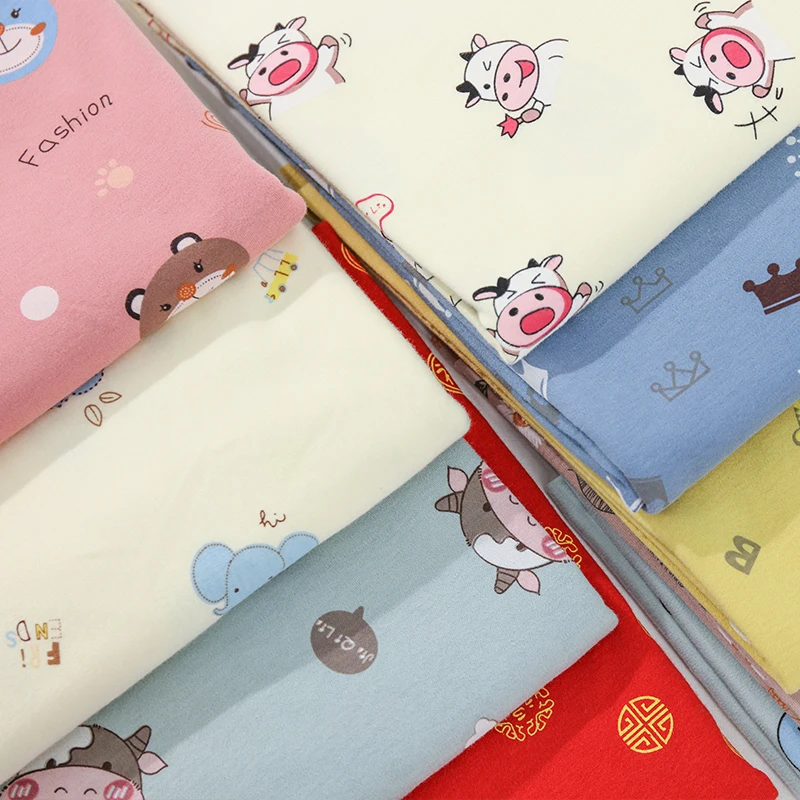 2 Meters Wide Cotton Knitted Fabric Baby Autumn and Winter Thickened Sheets Pajamas Pure Cotton Animal Cartoon Printed Fabric