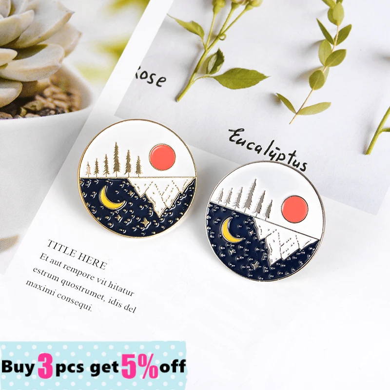 Wholesale Outdoors Starry Night Enamel Pin Custom Wild Camping Hiking Brooches Bag Clothes Lapel Badge Jewelry Gift for Friend