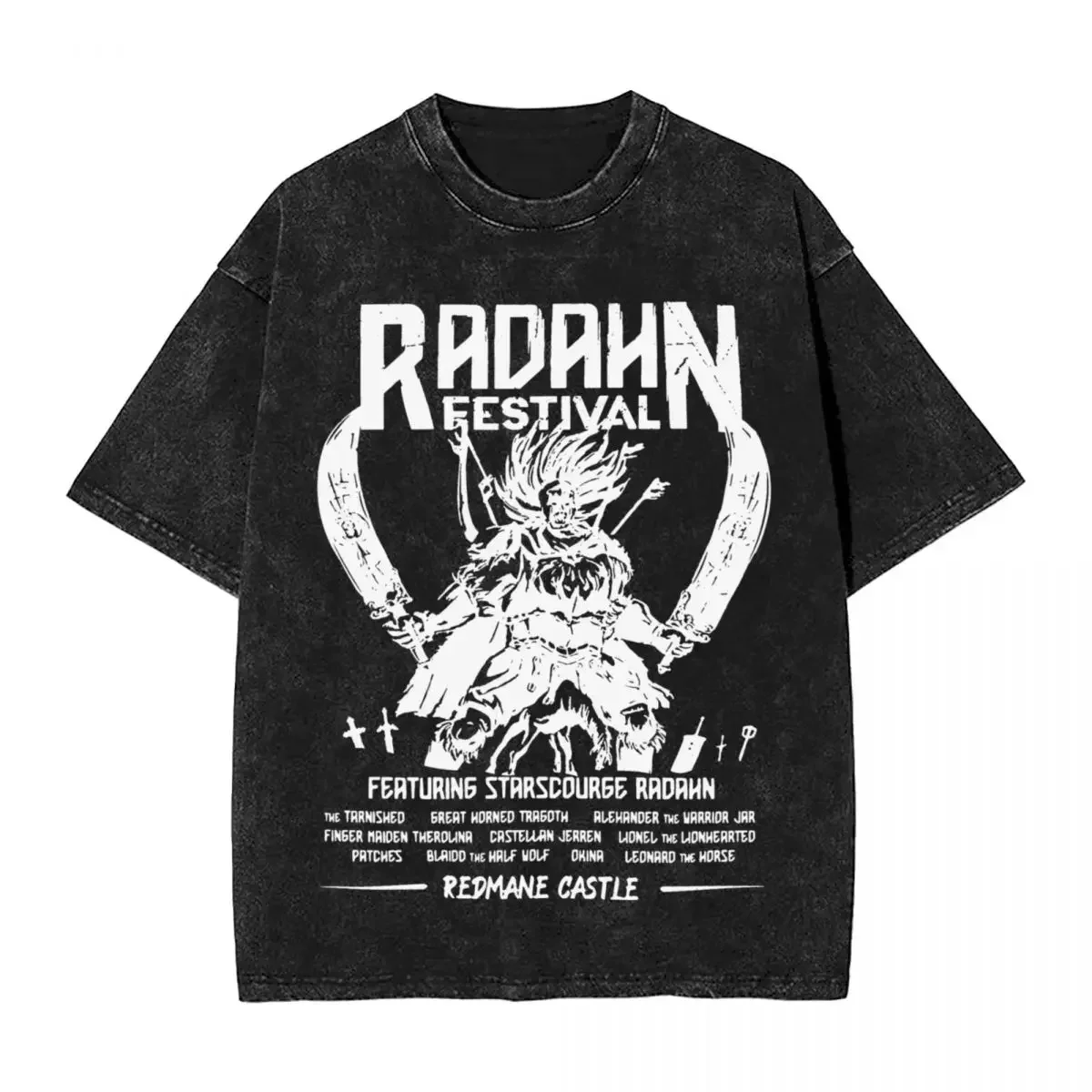 Washed T Shirts Festival Radahn Elden Game DARK SOULS Hip Hop Casual T-Shirt Harajuku Streetwear Cotton Summer  Tees Men Women