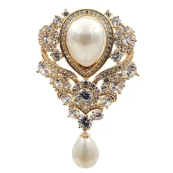 Vintage Ribbon Scroll Imitated Pearl Drop Wedding Bridal Brooches Luxury Jewelry