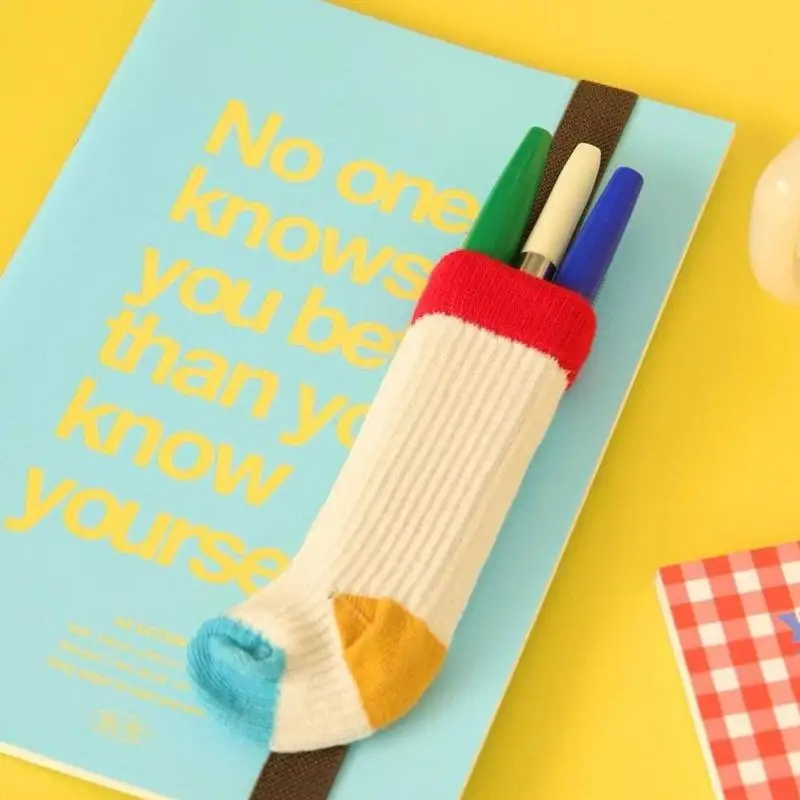 Tiny Sock Shaped Pencil Case With Elastic Band Multifunctional Notebook Pen Sleeve Pouches For Book Journal Planner F19E