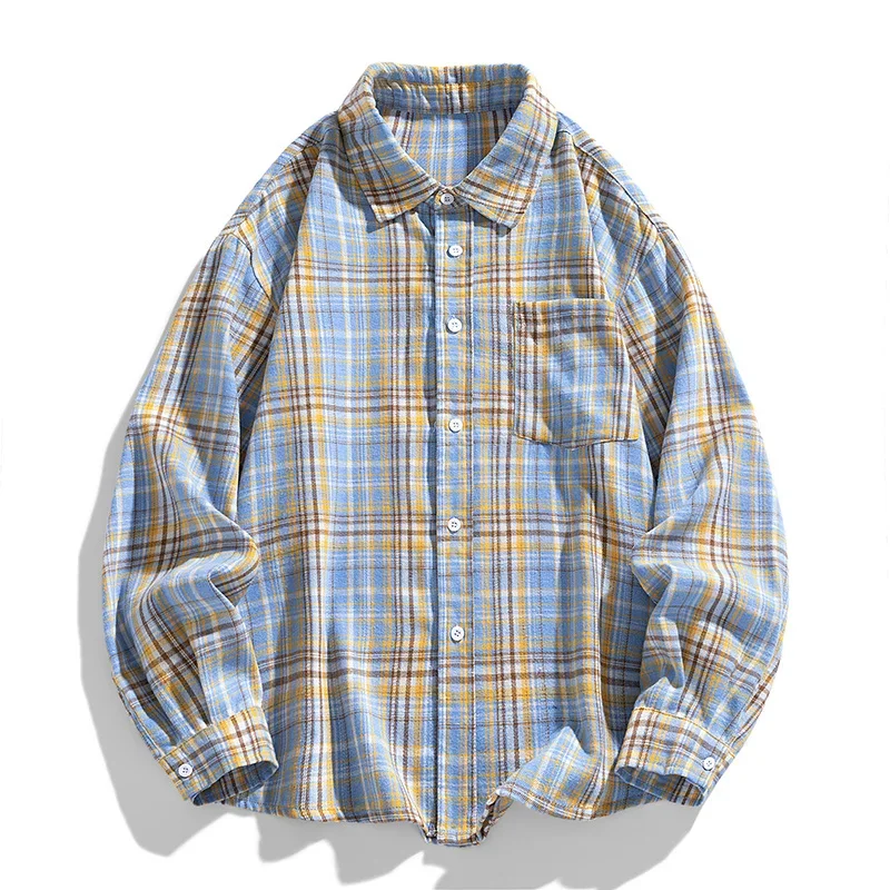 LIBIELIY   Men Shirts Tartan Shirt Long Sleeve Collared Button Up Oversized Plaid Shirt Jacket Spring Summer Outfit Mens
