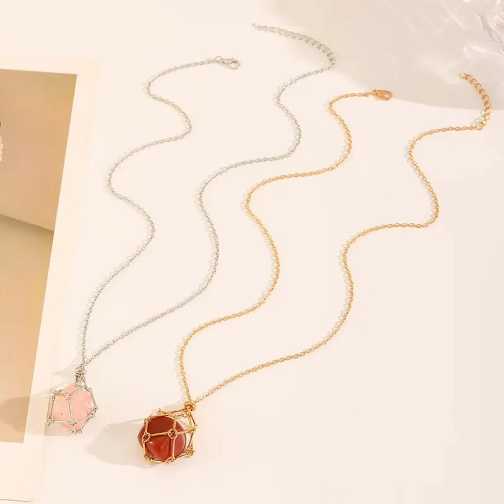 Creative Design Trendy Replaceable Crystal Raw Stone Net Woven Metal Net Necklace for Women Personality Pendant Chokers Jewelry