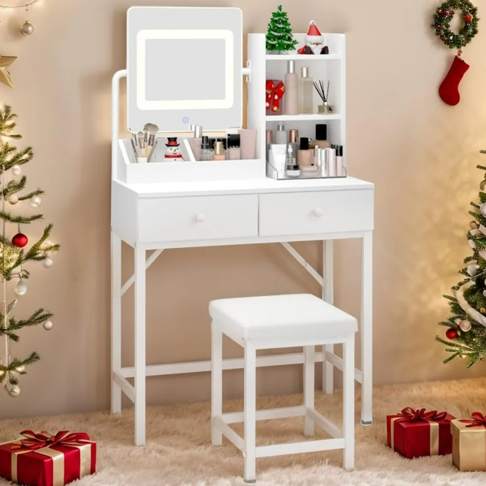 Vanity Desk with Mirror and Lights Makeup Vanity Desk with Lights and Chair Small Vanity Table with Drawers for Girls Kids