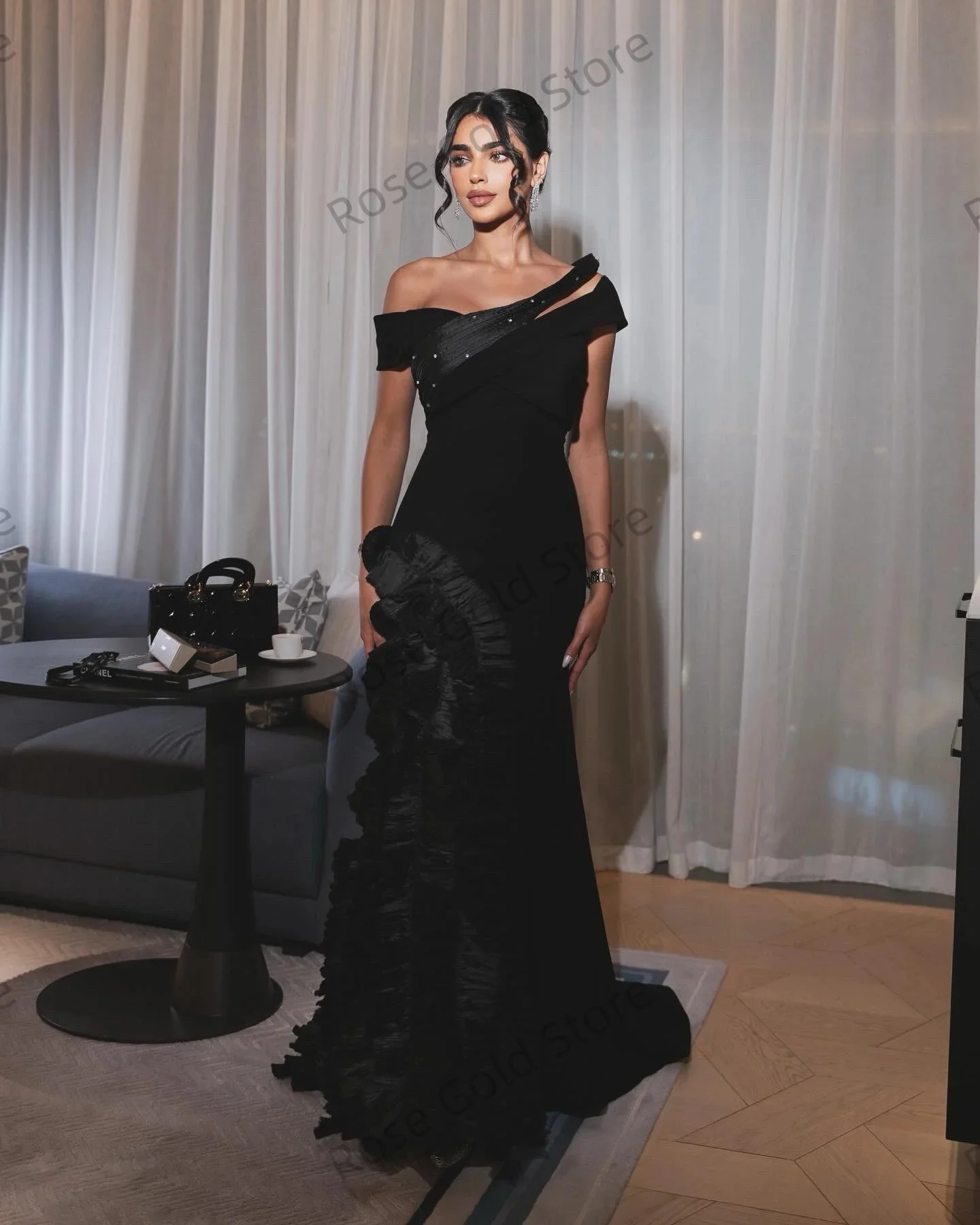 Sukienki wieczorowe vintage dla czarnoskórych kobiet, z odkrytymi ramionami, syreni krój, Vestido de Noche, szyte na miarę, formalne, plisowane, arabskie sukienki na studniówkę/imprezę.