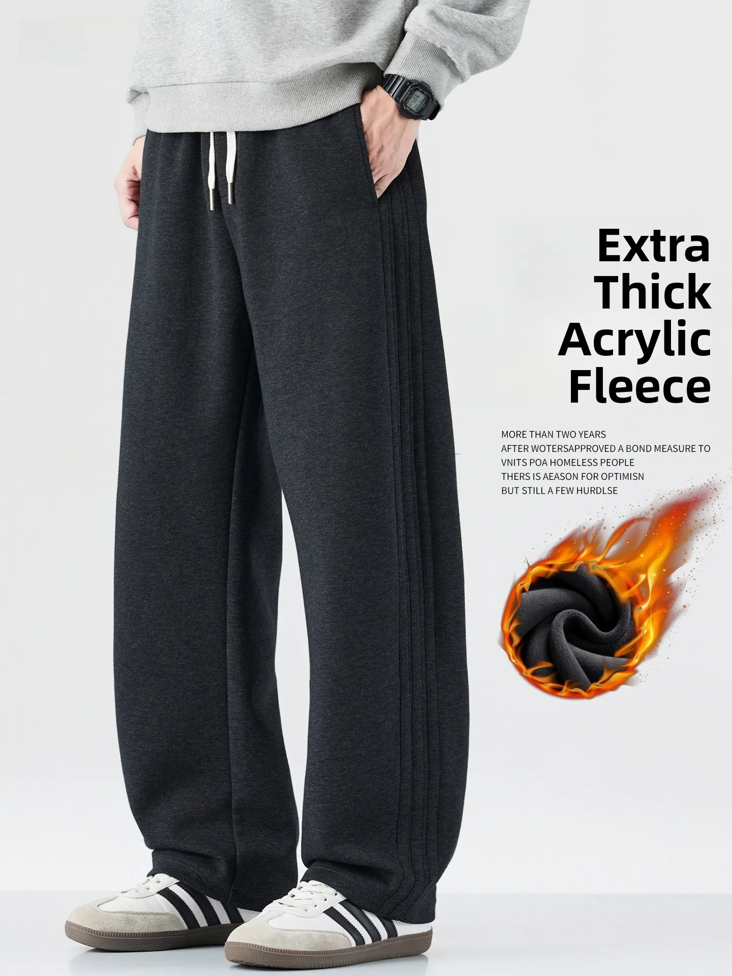 

American Sle Thiened Fce Lined Straight Leg Men's Casual Pants Winter High Waist Trousers Comfortable Soft Cotton Poly...