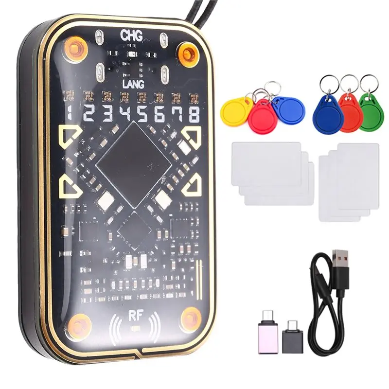 【MUST-HAVE】RFID Smart Chip Reader Emulator Chameleon V2.0 125Khz 13.56Mhz Card Decode NFC Duplicator+ UID/CUID Keychain Cards(12