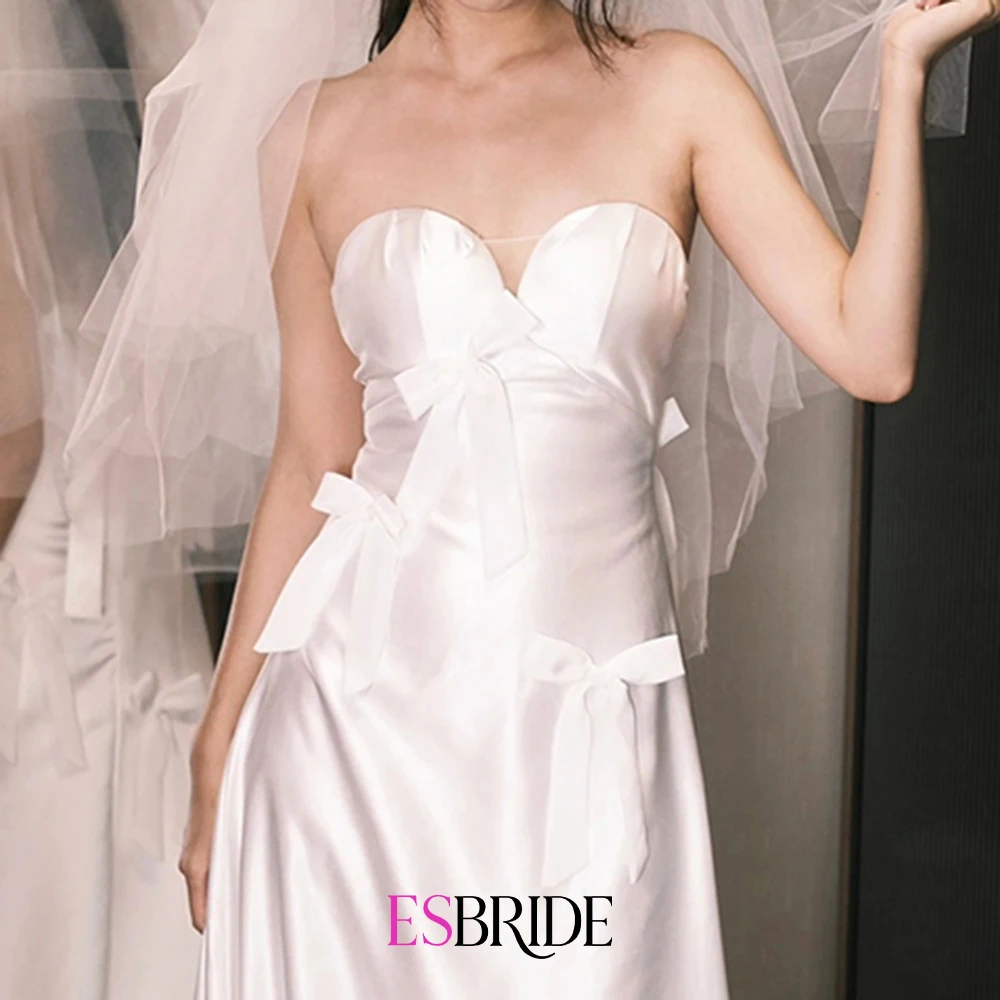 ESBRIDE Abito da sposa con top a tubo da sposa Nuovo abito da trascinamento in velo con fiocco in raso di seta Sweetheart Abiti da festa di compleanno formali Personalizzati