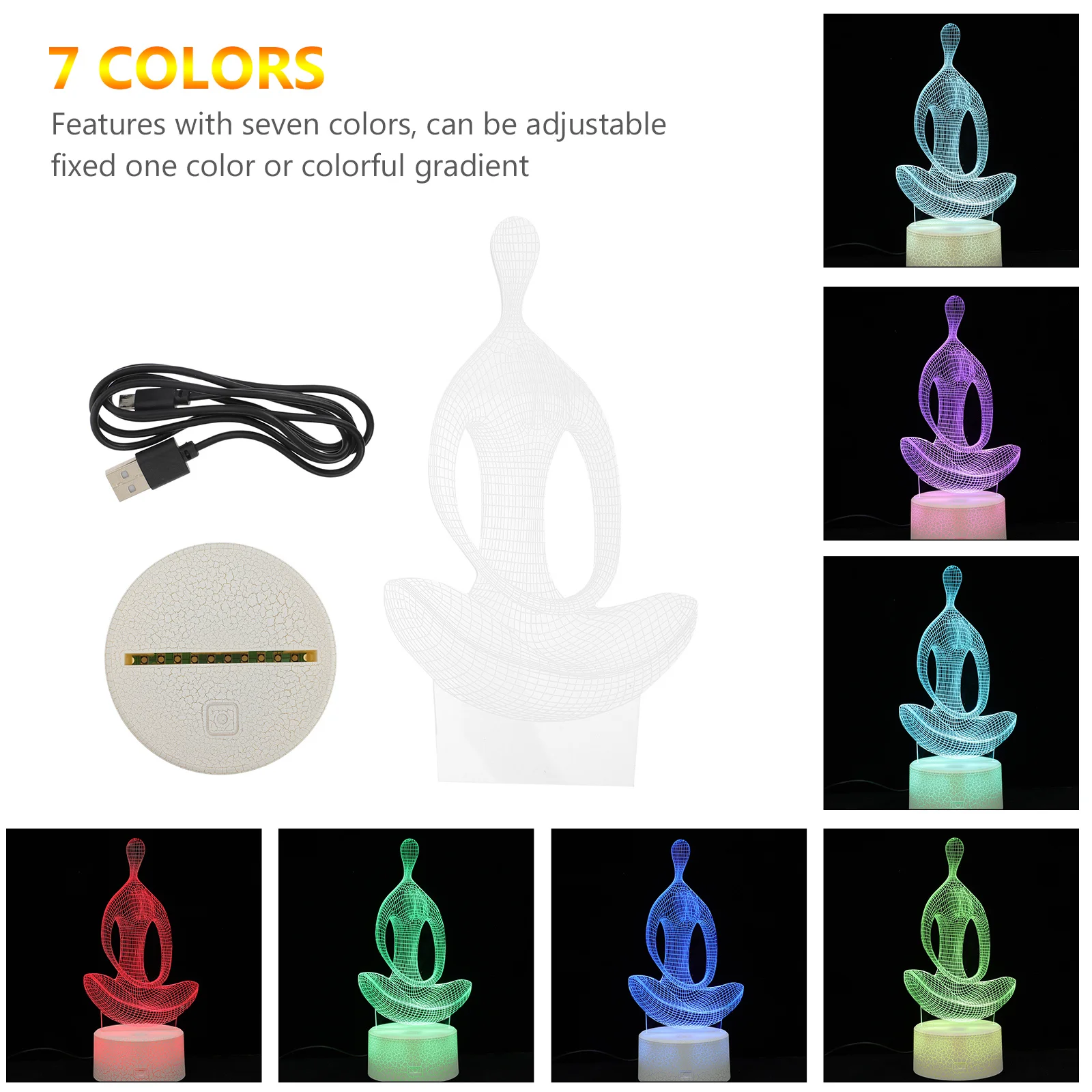 1 مجموعة اللمس ثلاثية الأبعاد ضوء الليل تغيير Led الوهم مصباح Usb بالطاقة التأمل الشكل ديكور السرير ضوء للمنزل