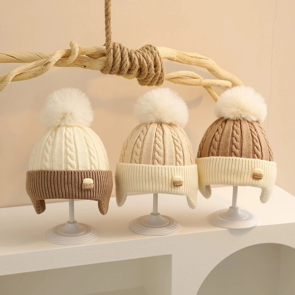 

Baby Pompom Hat Girls Winter Warm Knit Thick Pom Pom Hats Ear Protection Newborn Beanie Cap Kids Bonnet Cute Toddler Casquette