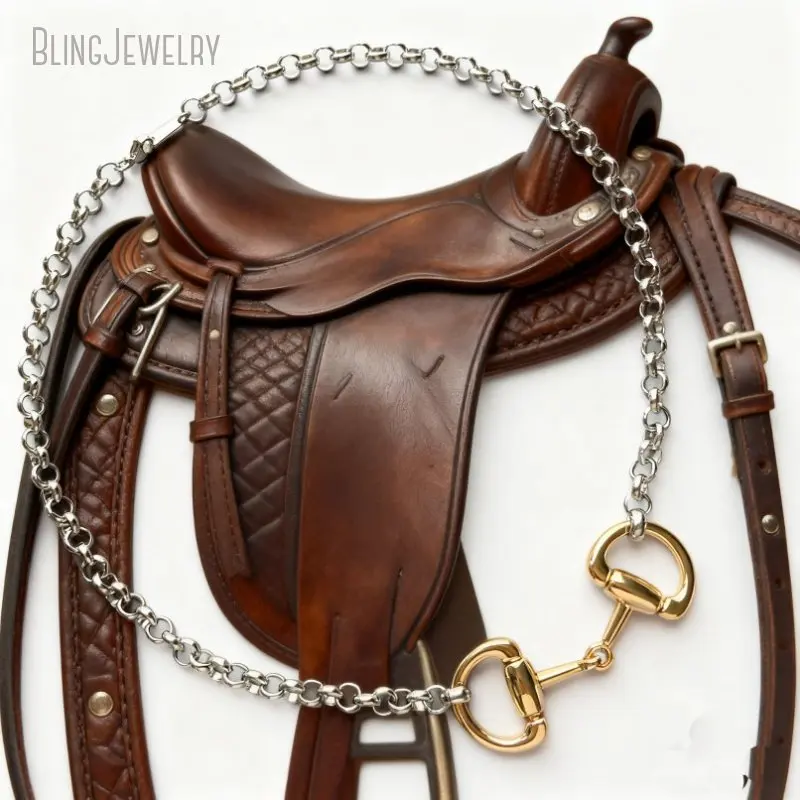 10Pcs Silver Plated Stainless Steel Chain Gold Color Snaffle Bit Necklace Horsebit Horse Women Jewelry