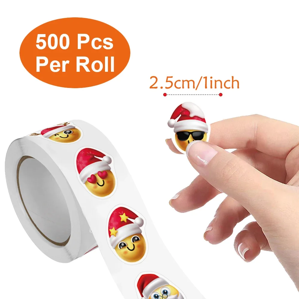 500pcs/roll Heterotypic Christmas Themed Stickers 8 Designs DlY Graffiti Holiday Party Decoration label Stationery Sticker