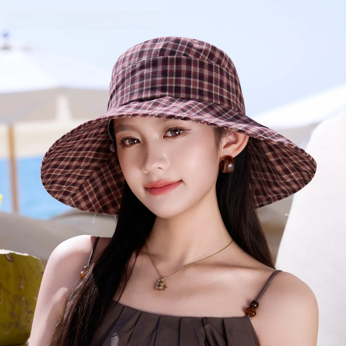 boutique-officielle-charlie-kelli-collection-femme-chapeau-de-pecheur-a-carreaux-protection-solaire-ideal-pour-les-trajets-quotidiens-chapeau-pare-soleil-printemps-ete