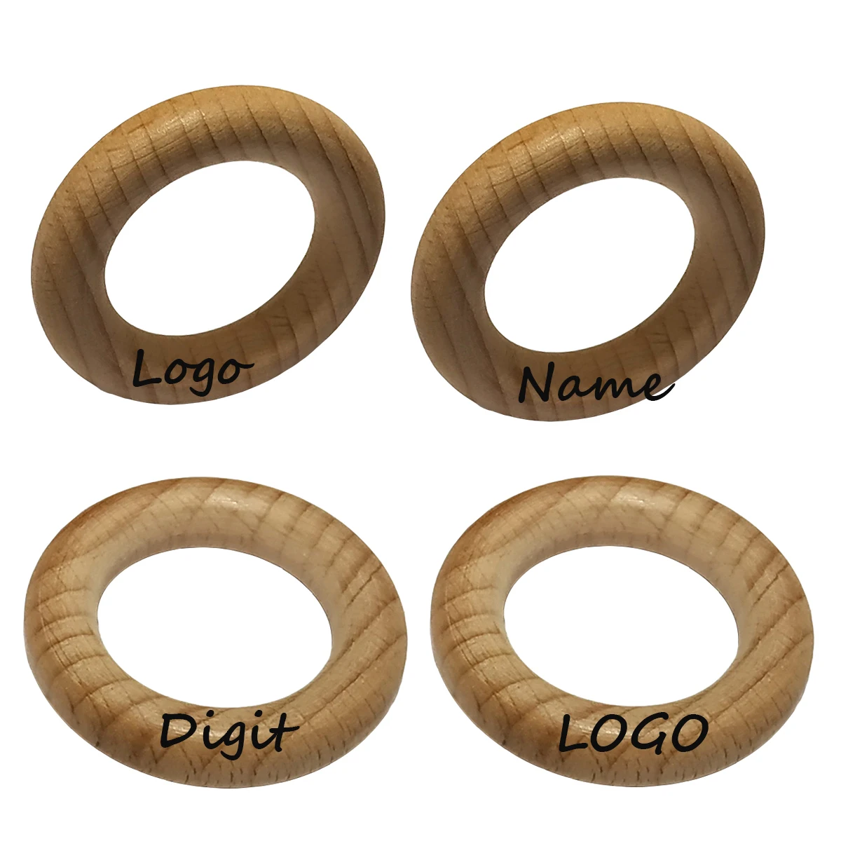 Customize Logo Natural 60mm Wooden Ring for Craft Baby Teether Beech Round Circle Ring Teething Toy DIY Nursing Bracelets Rattle