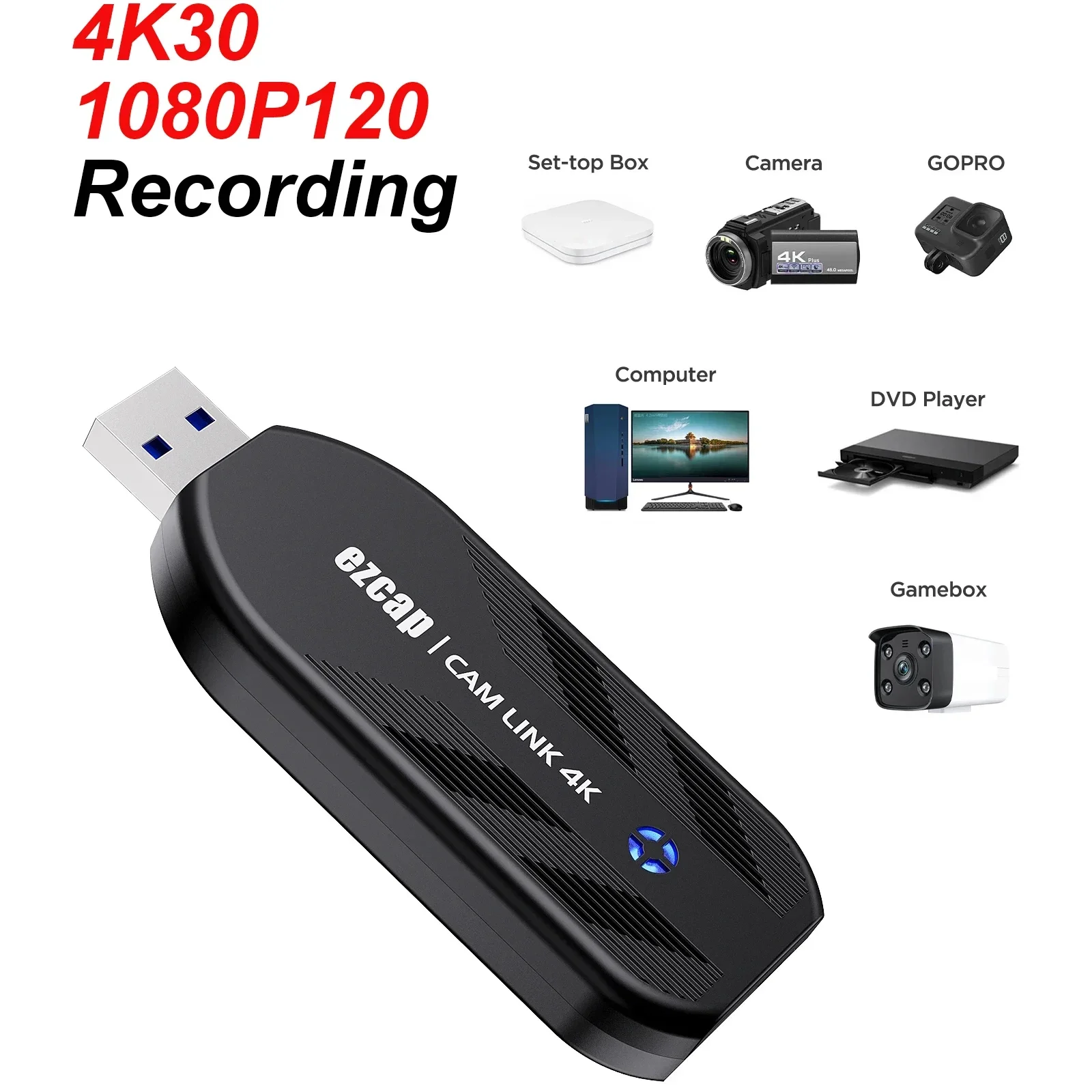 

Ezcap331 1080p@120hz 4K@30hz USB 3.0 HDMI Video Capture Card Recorder for DSLR Camcorder Camera Laptop PC Live Streaming Record