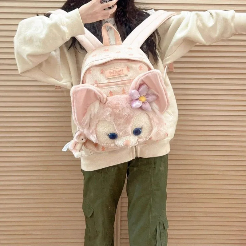 Disney lina belle novo estilo mochila de pelúcia bonito peludo raposa estudante saco escolar dos desenhos animados presente boa aparência enviar para namorada