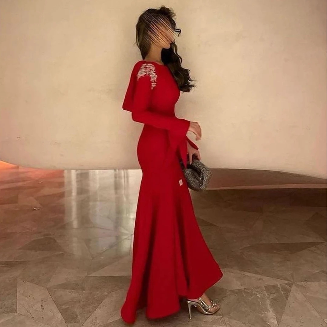 Santorini Sexy espalda descubierta Arabia Saudita señoras usan Vestidos De Noche cuentas mangas largas fiesta De graduación trompeta Vestidos De Noche personalizados