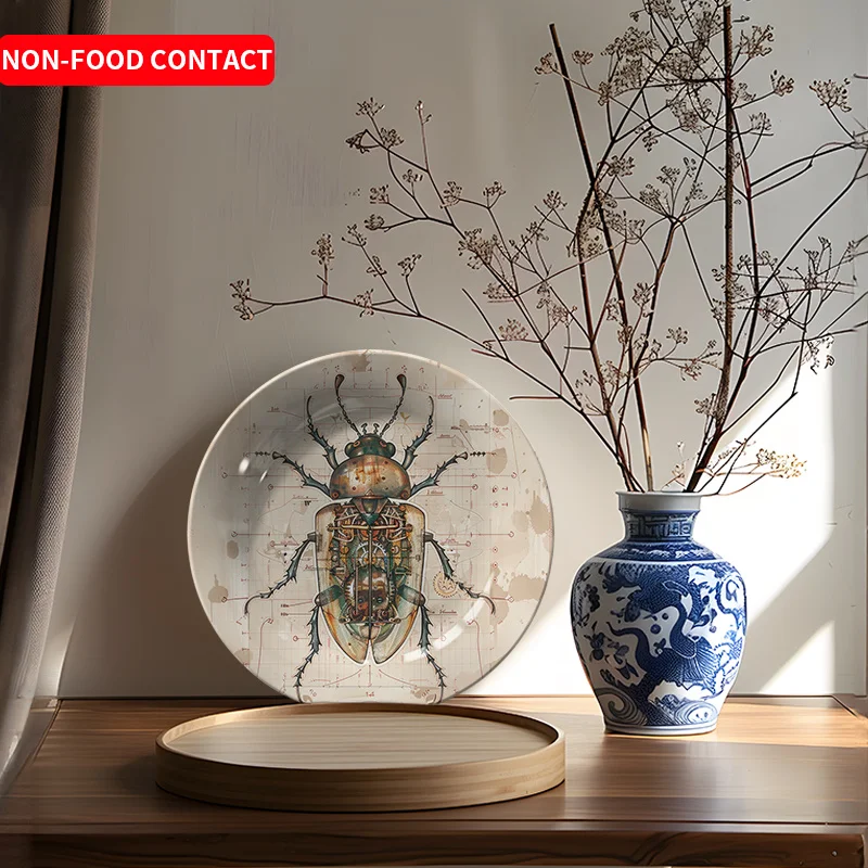 Steampunk Mechanical Beetle Ceramic Decor Plate - Hanging Wall Art, Suitable for Families, Living Rooms, Offices, and Walls