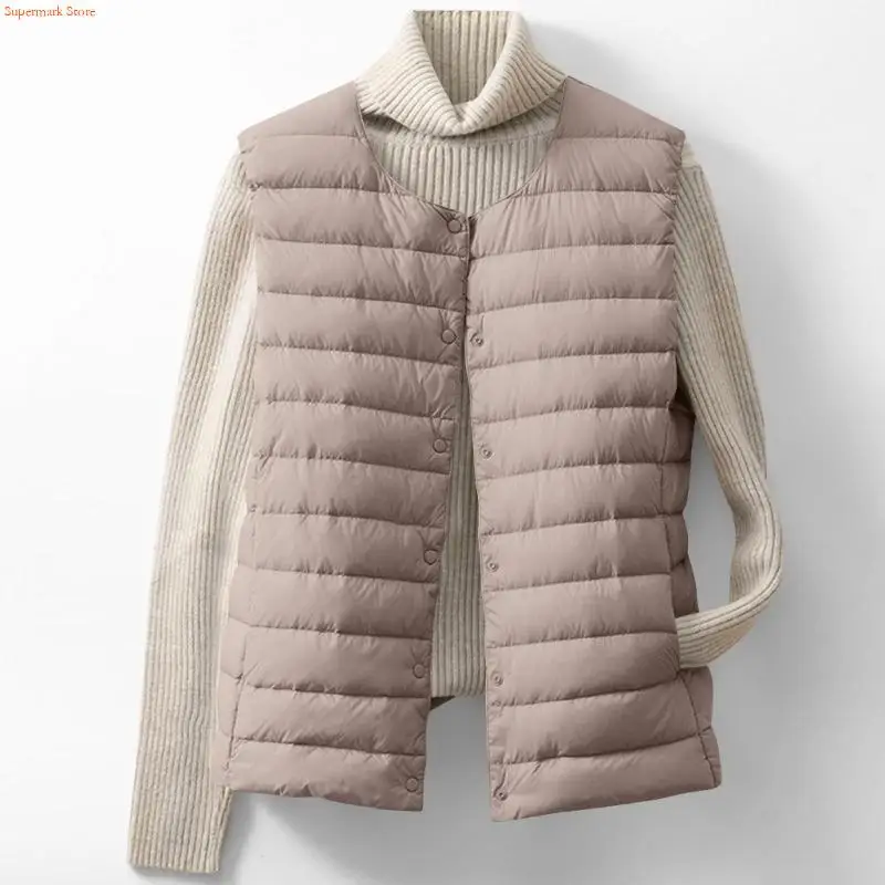 Q5WE Gilet da donna in piumino leggero senza colletto da esterno piumino corto senza maniche giacca trapuntata calda con bottoni