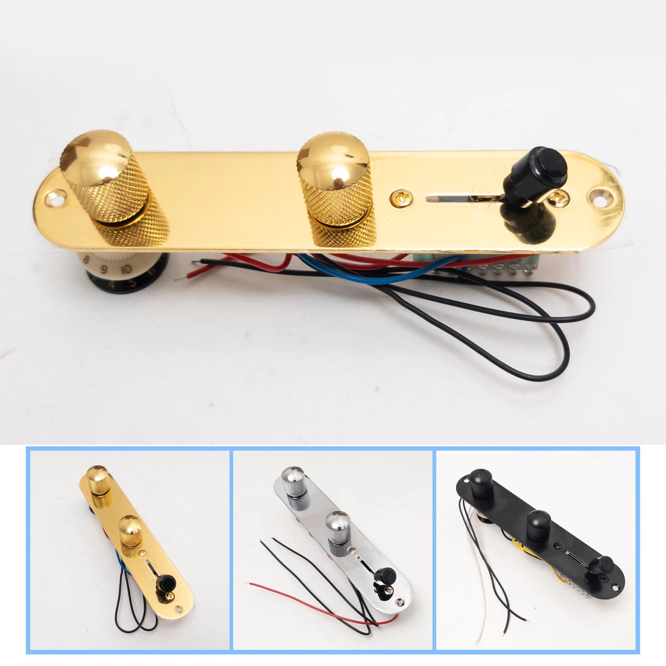 

3 Way Wired Loaded Prewired Control Plate Harness Switch Knobs for TL Guitar Parts Chrome/Gold/Black