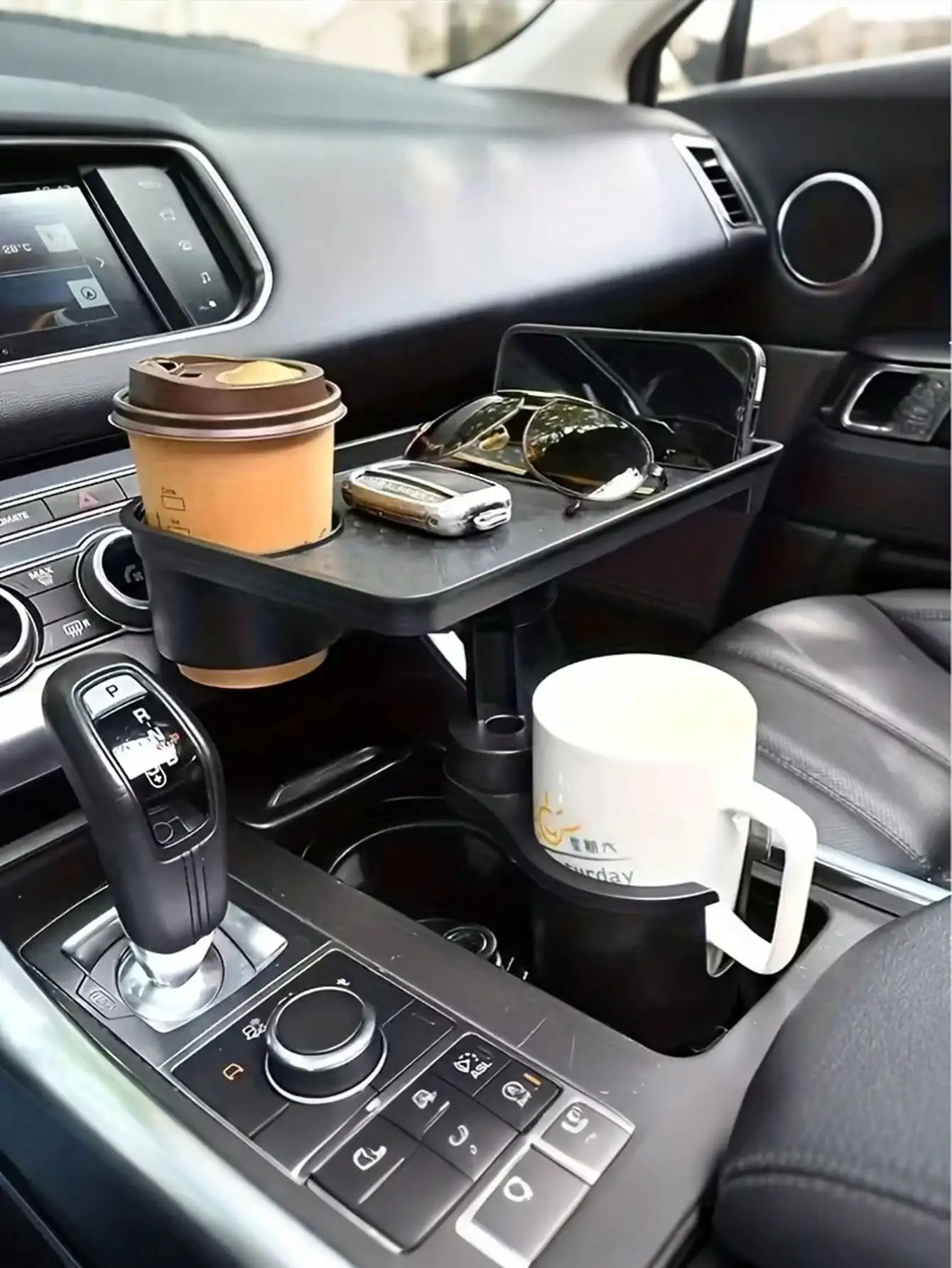 Adjustable Car Cup Holder With 360° Rotating Tray - ABS Plastic Beverage And Food Stand, Extendable Tabletop Drink Holder, Suitable For SUV, Truck - Heavy Duty Vehicle Interior Accessory, Holds Hot/Cold Drinks And Snacks, Compatible