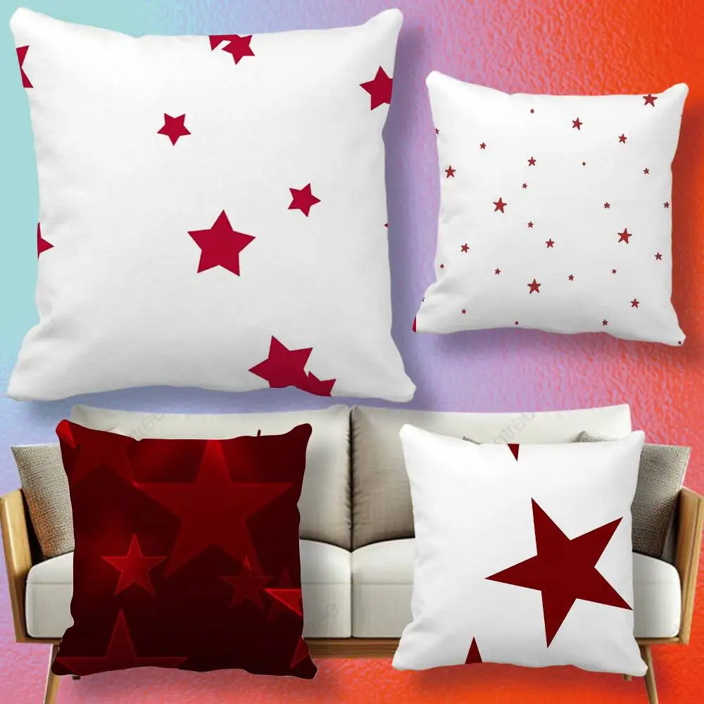 Ins Korea Red Stars  Pillow cover Soft Microfiber Pillowcase Home Sofa Decor Surprise Decorative printed.