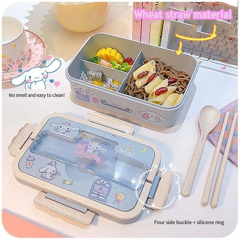 Sanrioed Melody Lunch Box Anime Figure Kuromi Cinnamonroll Bento Box with Tableware Office Student Compartment Sealed Rice Bowl